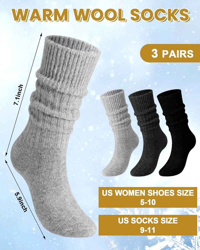 Berlune 3 Pairs Winter Wool Socks Women Warm Ribbed Knit Wool Crew Socks Thermal Cozy Lady Gift for Cold Weather Snow Boot - Image 3